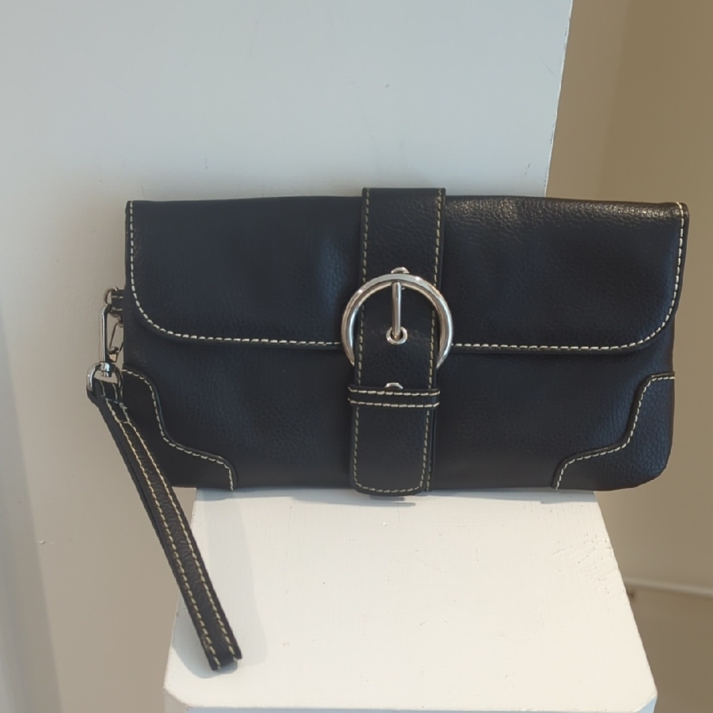 Bath & Body Works Black Leather Clutch with Silver Buckle NWOT - Picture 1 of 10
